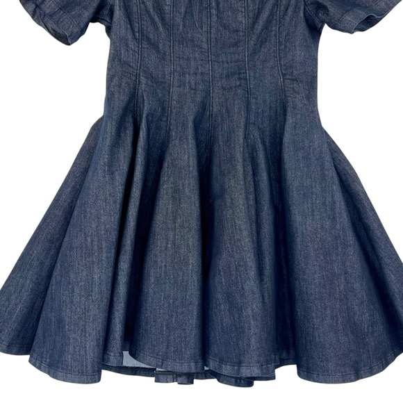 Anthropologie Pilcro Short-Sleeve Square-Neck Denim Mini Dress Sz L Blue Flare - Picture 5 of 13